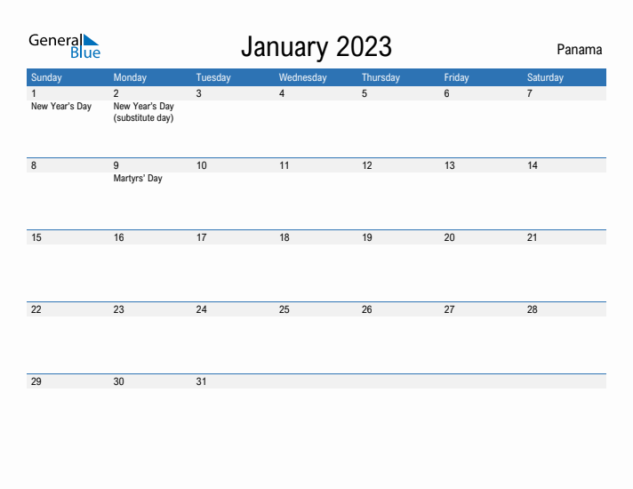 Fillable January 2023 Calendar