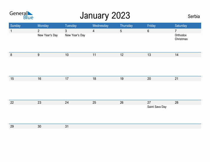 Fillable January 2023 Calendar