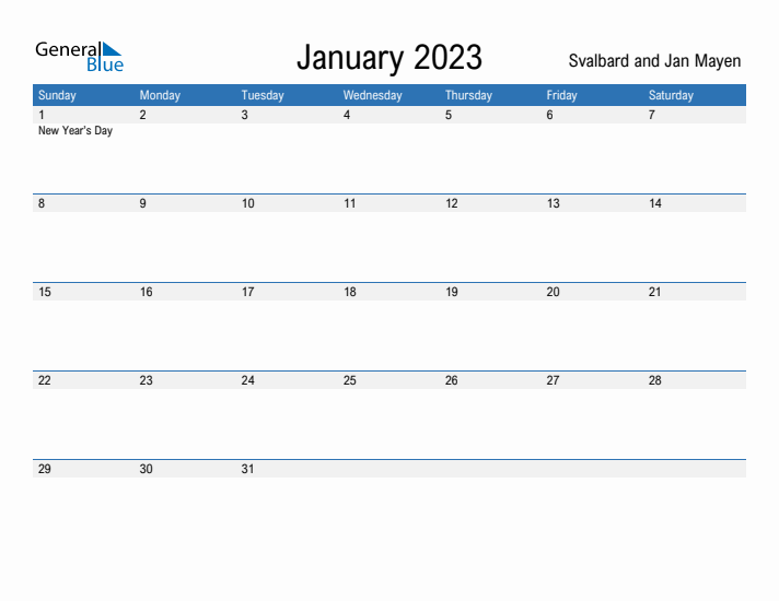 Fillable January 2023 Calendar