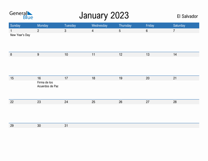 Fillable January 2023 Calendar