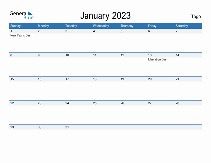 Fillable January 2023 Calendar