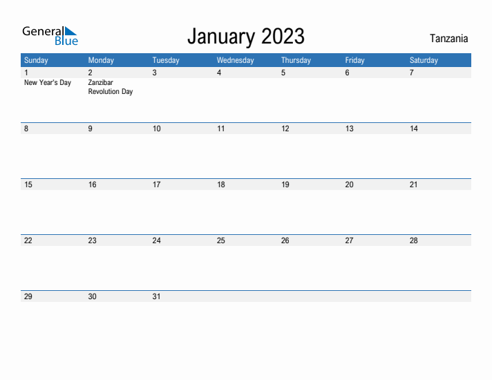 Fillable January 2023 Calendar