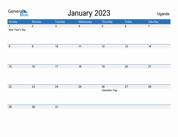 Fillable January 2023 Calendar