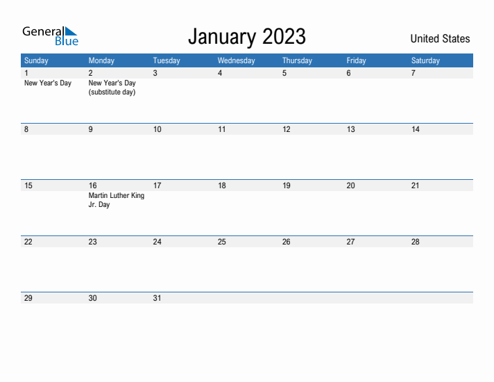 Fillable January 2023 Calendar