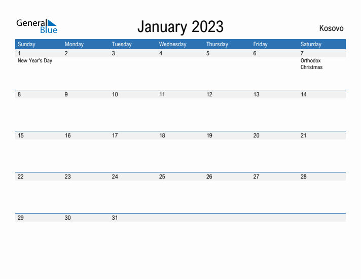 Fillable January 2023 Calendar