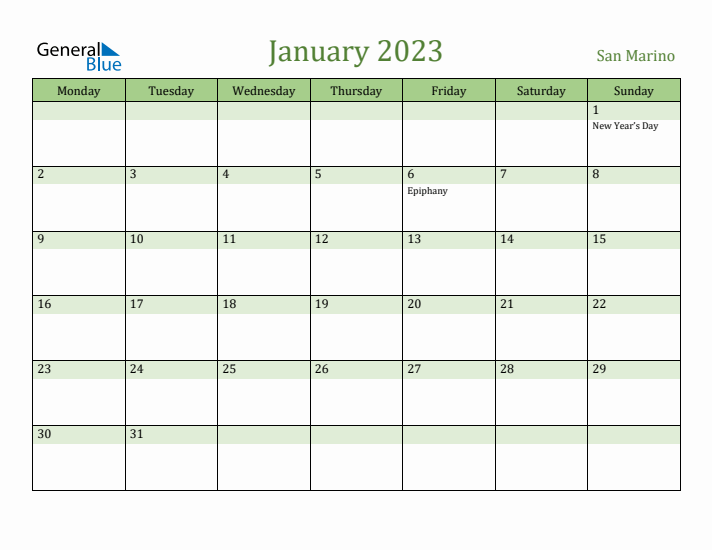 January 2023 Calendar with San Marino Holidays