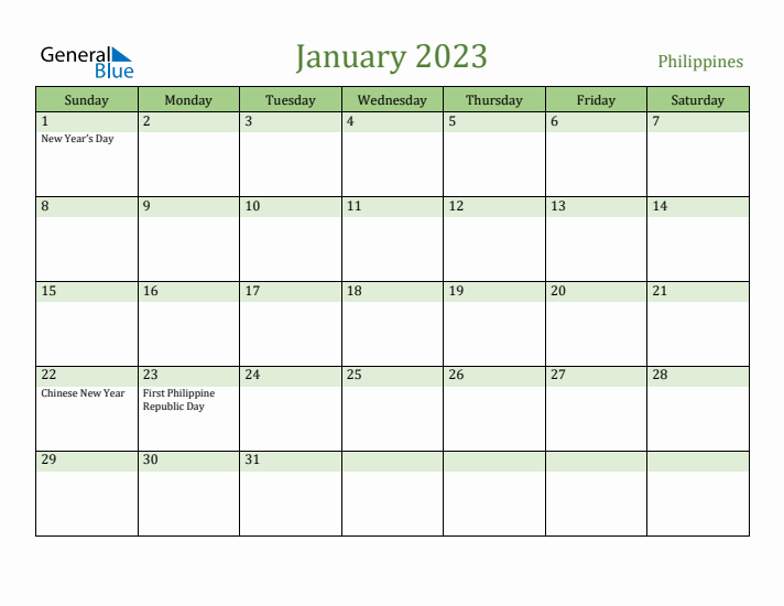 January 2023 Calendar with Philippines Holidays