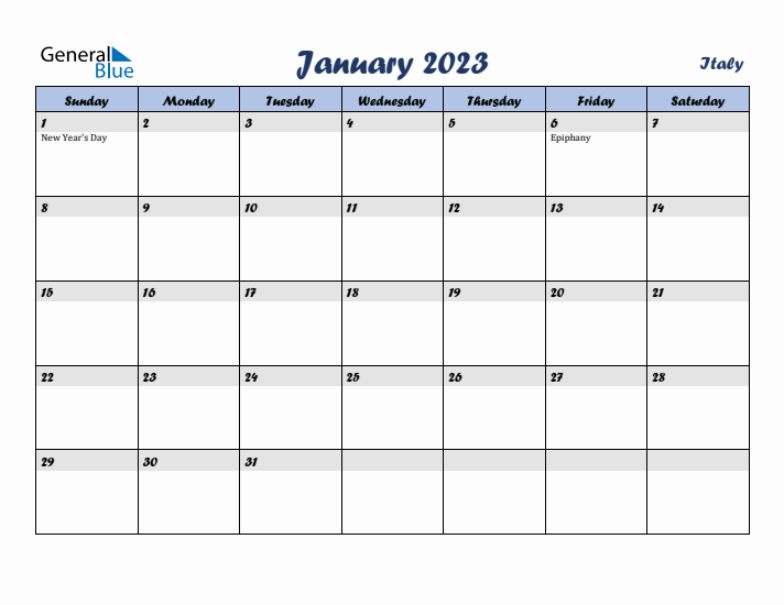 January 2023 Calendar with Holidays in Italy