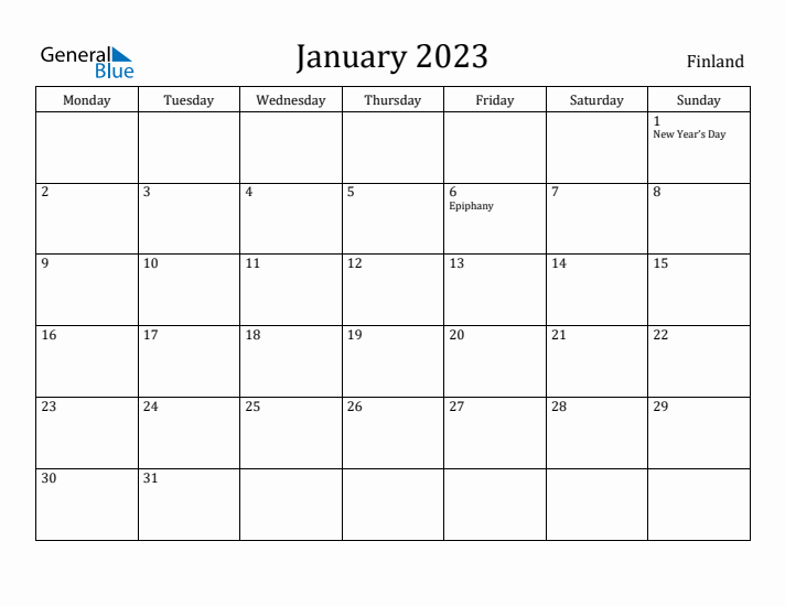 January 2023 Calendar Finland