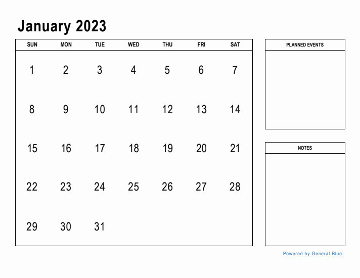 January 2023 Calendar Planner