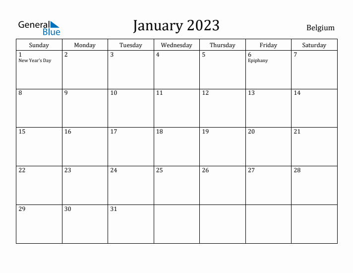 January 2023 Calendar Belgium