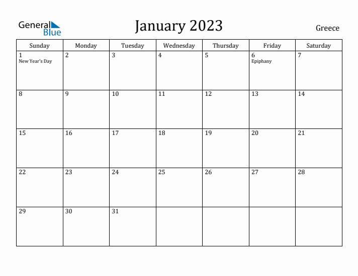 January 2023 Calendar Greece