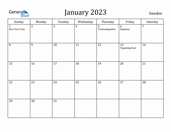 January 2023 Calendar Sweden