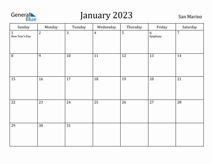 January 2023 Calendar San Marino