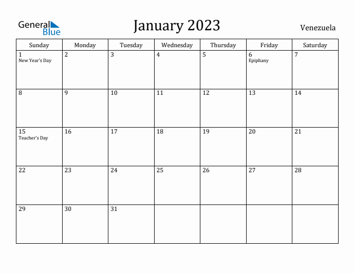 January 2023 Calendar Venezuela