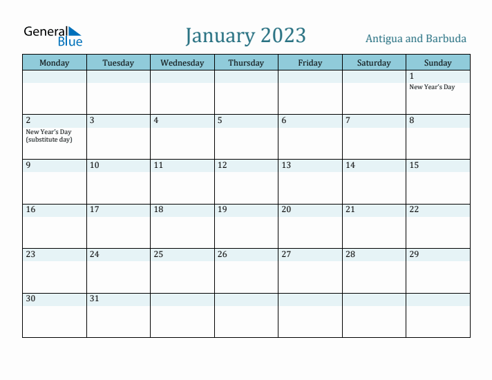 January 2023 Calendar with Holidays