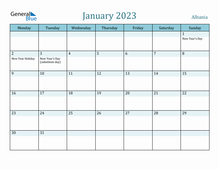 January 2023 Calendar with Holidays