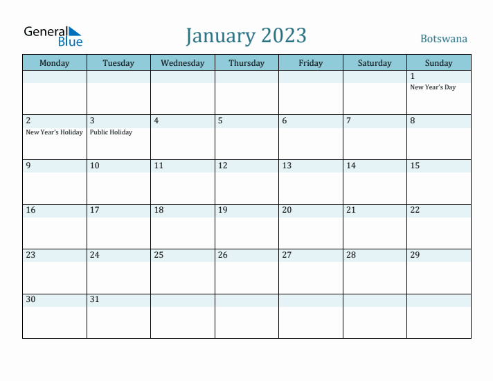 January 2023 Calendar with Holidays