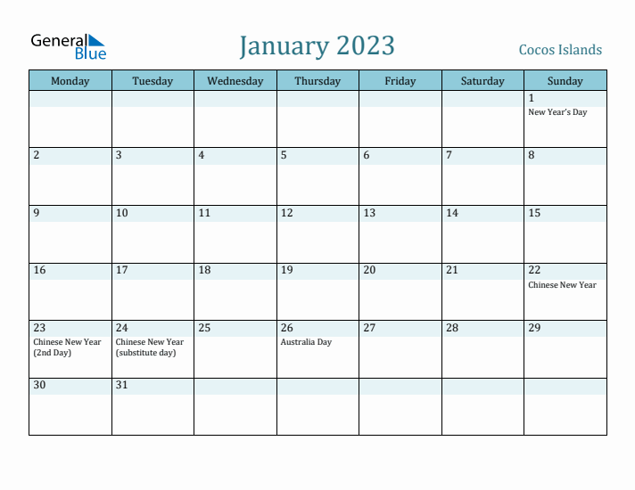 January 2023 Calendar with Holidays