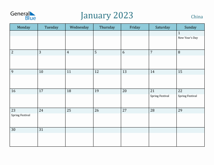 January 2023 Calendar with Holidays