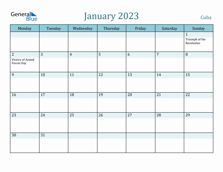 January 2023 Calendar with Holidays