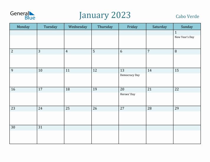 January 2023 Calendar with Holidays