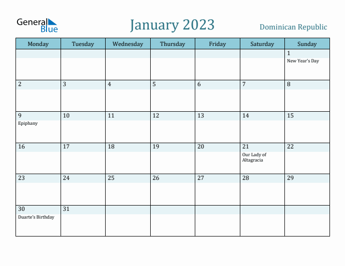 January 2023 Calendar with Holidays