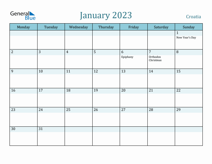 January 2023 Calendar with Holidays