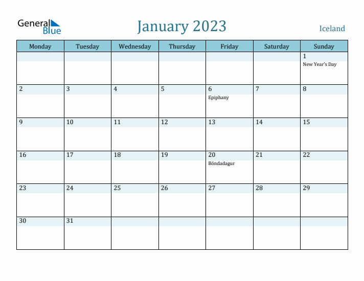 January 2023 Calendar with Holidays