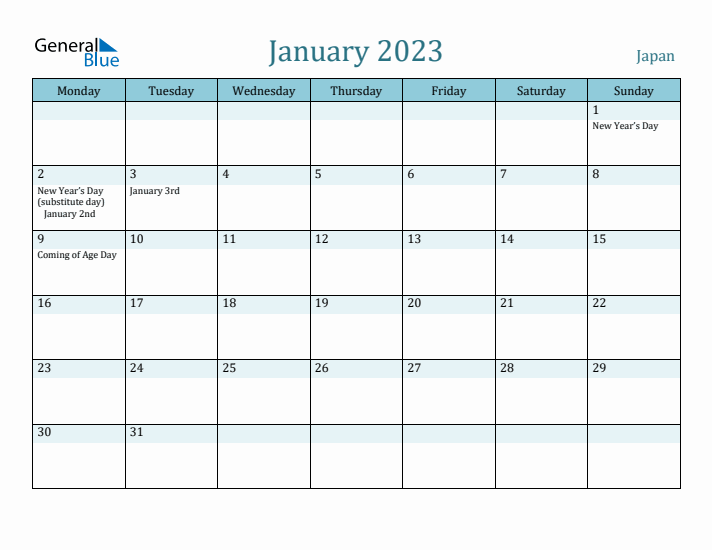 January 2023 Calendar with Holidays