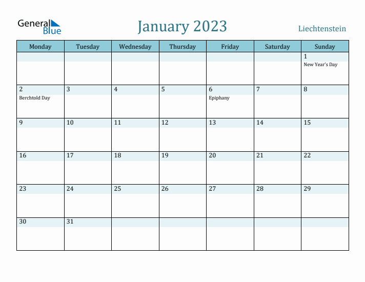 January 2023 Calendar with Holidays