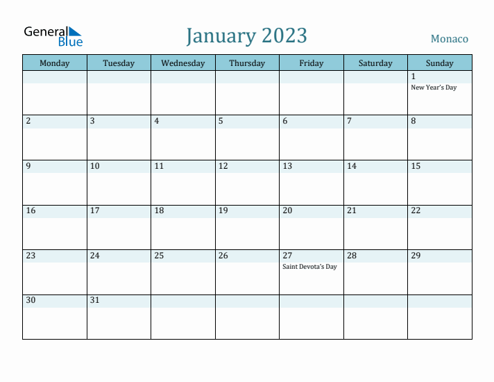 January 2023 Calendar with Holidays