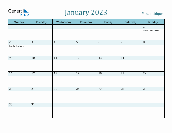 January 2023 Calendar with Holidays