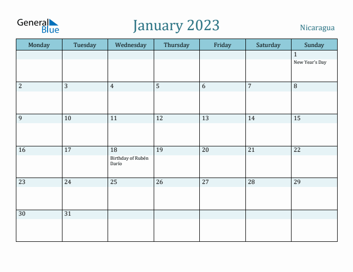 January 2023 Calendar with Holidays