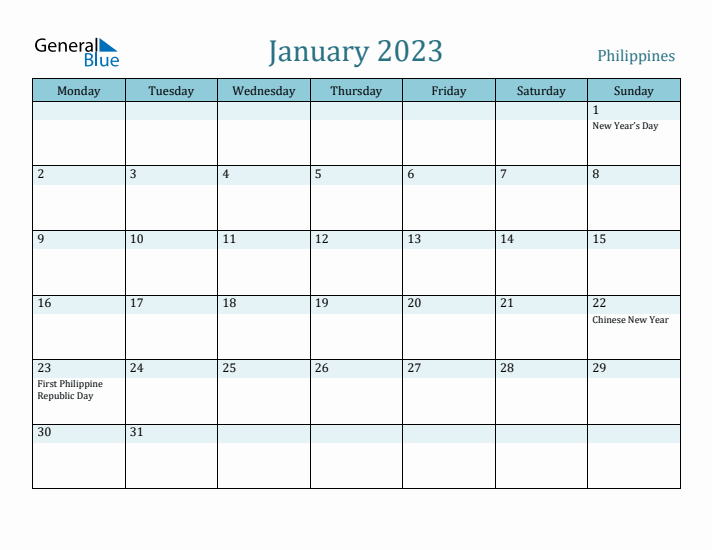 January 2023 Calendar with Holidays