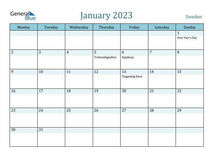 January 2023 Calendar with Holidays