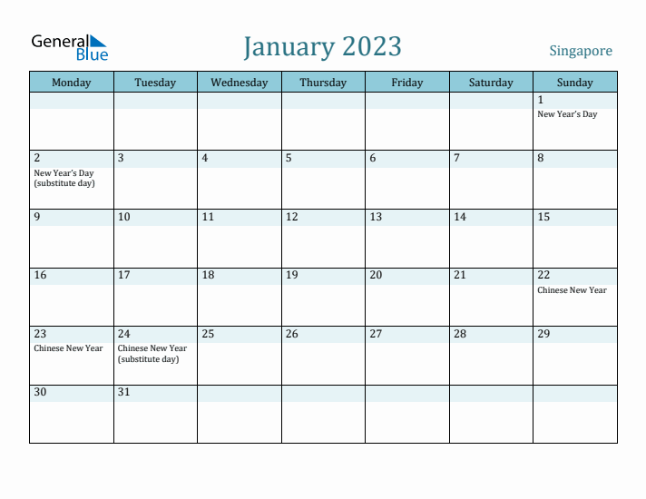 January 2023 Calendar with Holidays