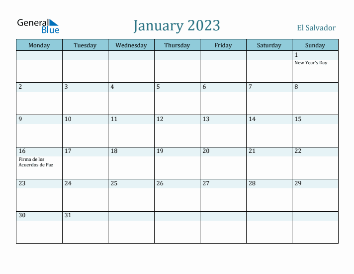 January 2023 Calendar with Holidays