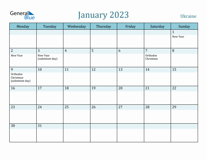 January 2023 Calendar with Holidays