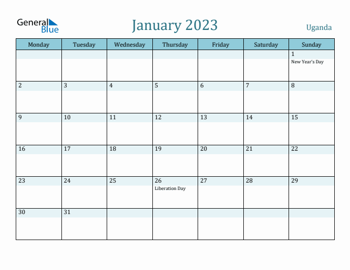 January 2023 Calendar with Holidays