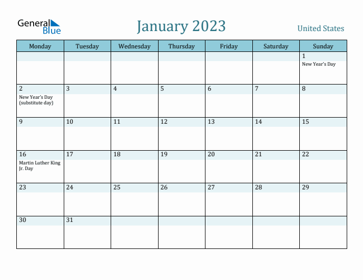 January 2023 Calendar with Holidays