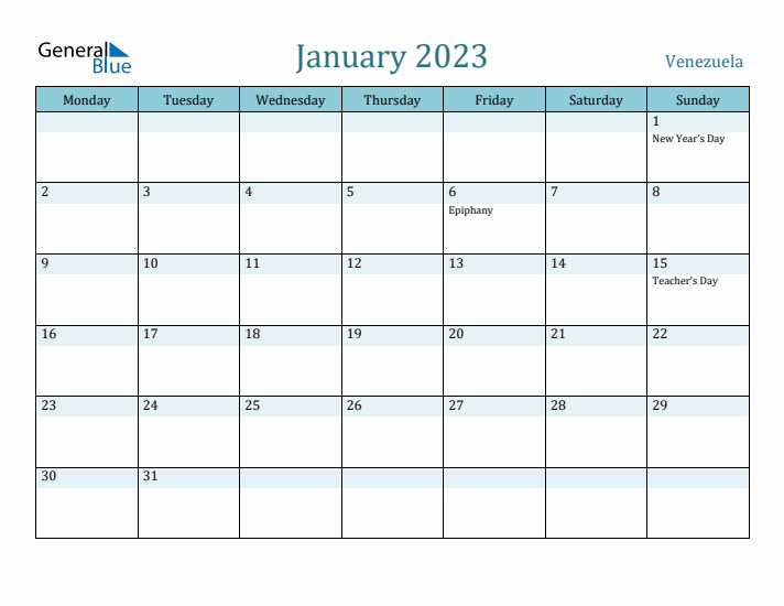 January 2023 Calendar with Holidays