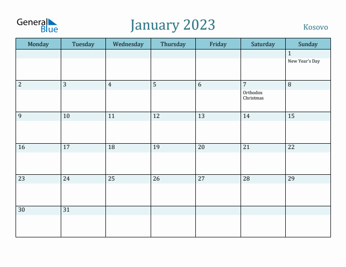 January 2023 Calendar with Holidays