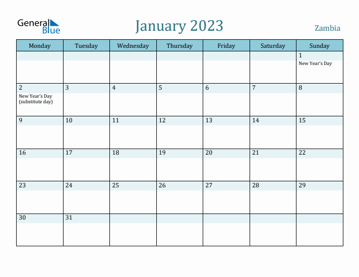 January 2023 Calendar with Holidays