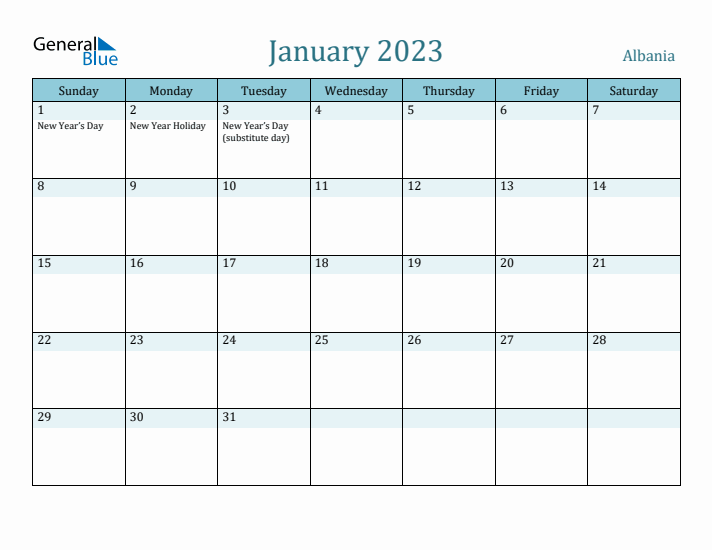 January 2023 Calendar with Holidays