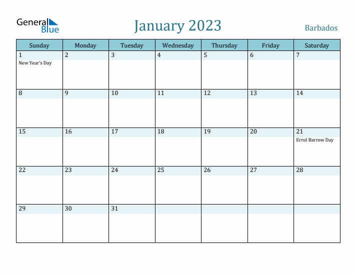 January 2023 Calendar with Holidays