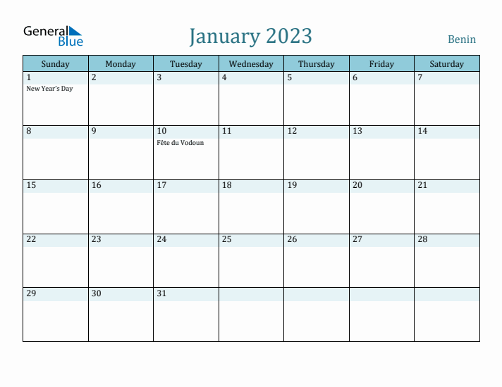 January 2023 Calendar with Holidays