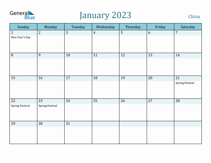 January 2023 Calendar with Holidays