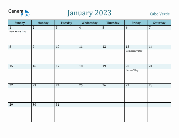 January 2023 Calendar with Holidays