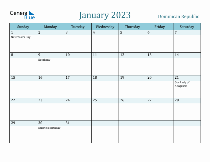 January 2023 Calendar with Holidays